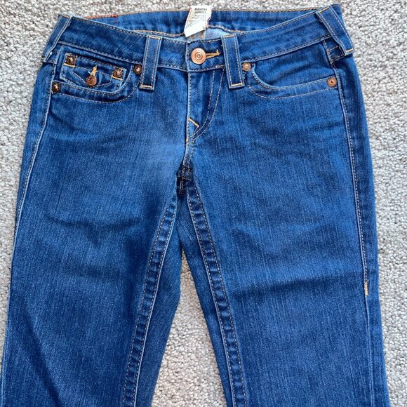 TRUE RELIGION JOEY TWISTED LEG LOW RISE BELL BOTTOm JEANS - MADE IN USA -27 TALL - Picture 2 of 16